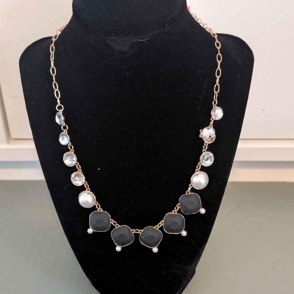 Isaac Mizrahi Gold and Black Necklace with Pearl Accents
